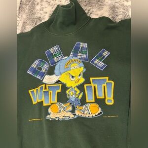 Vintage Size L Green Tweety Bird Looney Toons Sweatshirt